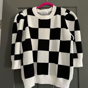 Jules & James Black and White Checked Sweater Puff Sleeves XL